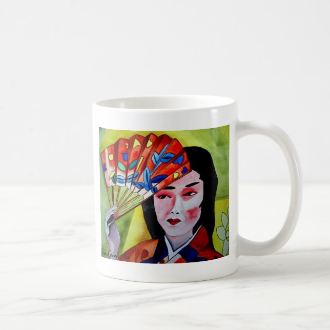Caneca De Café Japonês Geisha com arte original de aquarela (Direita)