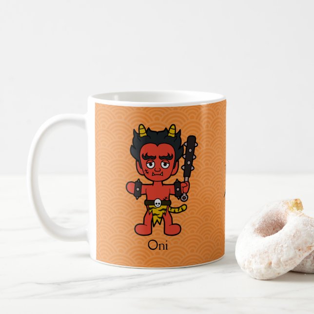 Caneca De Café Japonês Oni: Cartoon Yokai (Com Donut)