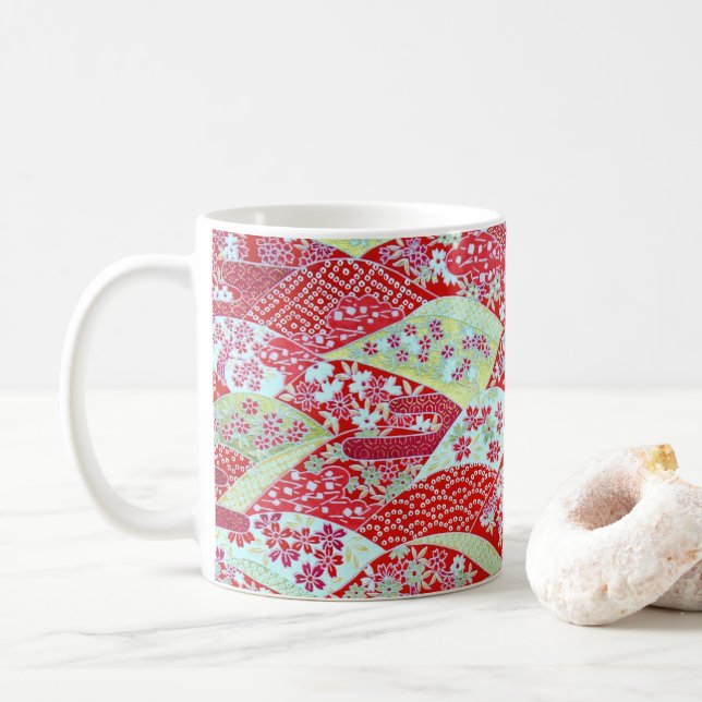 Caneca De Café Japonês Washington Red Floral Origami Yuzen Café (Com Donut)