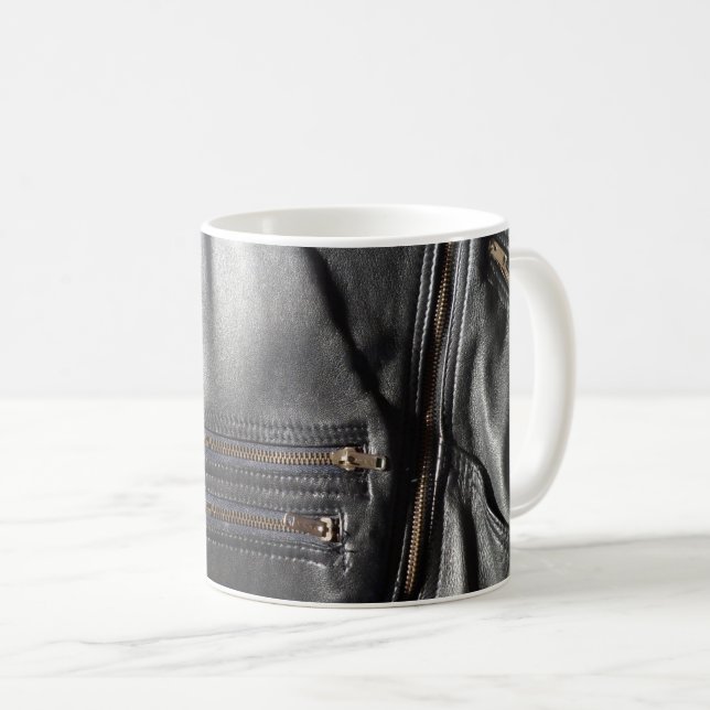 Caneca De Café Jaqueta Punk Black Faux Leather Biker (Frente Esquerda)