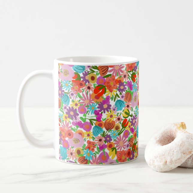 Caneca De Café Jardim Alegre em Flor (Com Donut)