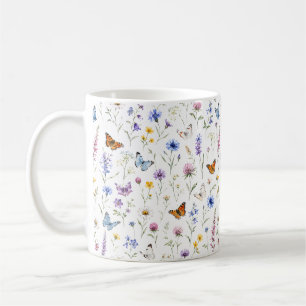 Caneca De Café Jardim Botânico de Flores Silvestres de Borboletas
