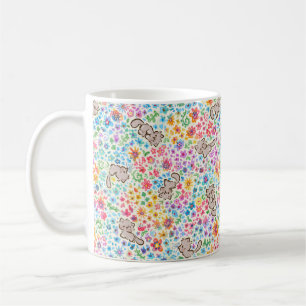 Caneca De Café Jardim Caprichoso de Pebble Gato Cinza e Floral Vi