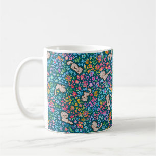 Caneca De Café Jardim Caprichoso de Pebble Gato Cinza e Floral Vi