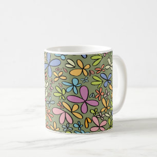 Caneca De Café Jardim Colorido de Flores Silvestres Abstratas