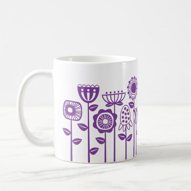 Caneca De Café Jardim da Flor Roxo Moderno (Esquerda)