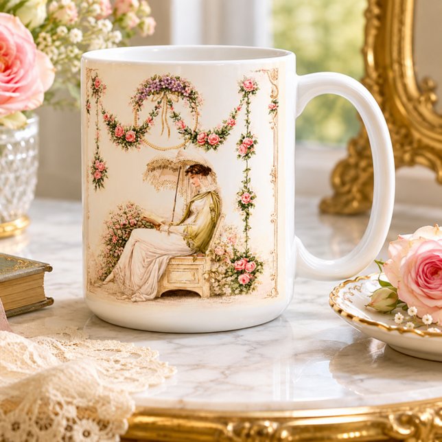 Caneca De Café Jardim da Rosa Regency Leitura Senhora (Criador carregado)