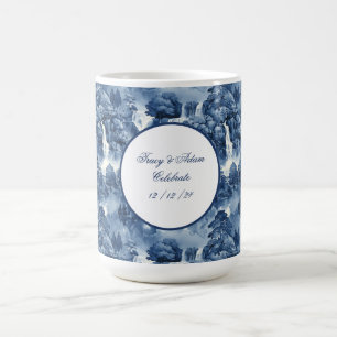 Caneca De Café Jardim d'água japonês em porcelana branca azul