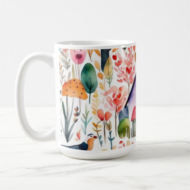 Caneca De Café Jardim de algodão, animais de campo floral (Esquerda)
