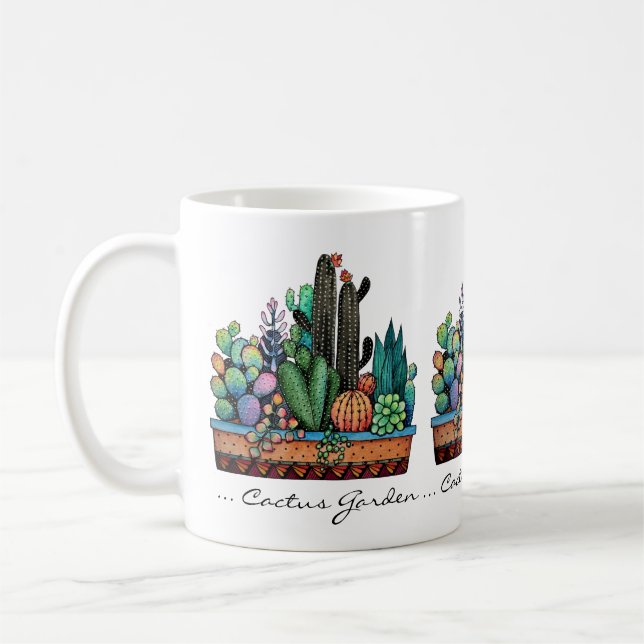 Caneca De Café Jardim De Cactus Caquetado Em Pote (Esquerda)