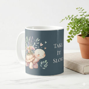 Caneca De Café Jardim de Casa de Campo Tartaruga Aquarela Azul