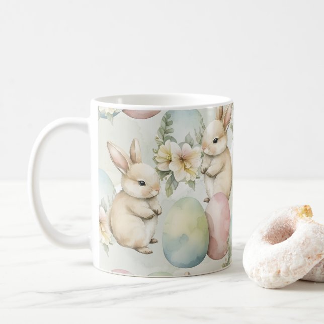 Caneca De Café Jardim de Coelho em Aquarela (Com Donut)