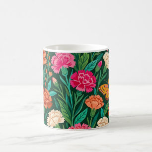 Caneca de Café Jardim de Cravos Abstratos Borbolet