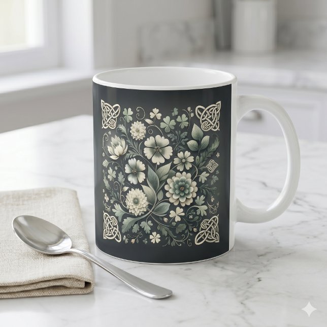Caneca De Café Jardim de Entrelaçamento de Trevo Sussurrado (Whispered Clover Knotwork Garden Coffee Mug)