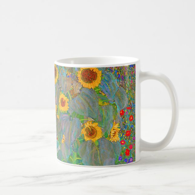 Caneca De Café Jardim de Fazenda de Gustav Klimt com girassóis (Direita)