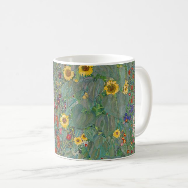 Caneca De Café Jardim de Fazenda do Klimt com girassóis (Frente Esquerda)