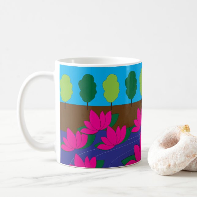 Caneca De Café Jardim de Flores de Lótus Rosa (Com Donut)