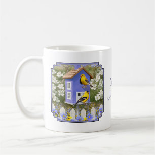 Caneca De Café Jardim de Flores do Bird House Americano Goldfinch