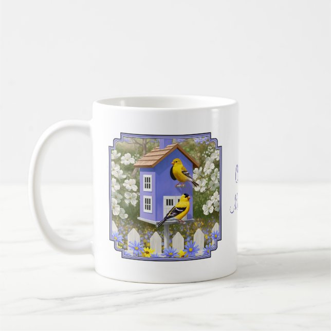 Caneca De Café Jardim de Flores do Bird House Americano Goldfinch (Esquerda)
