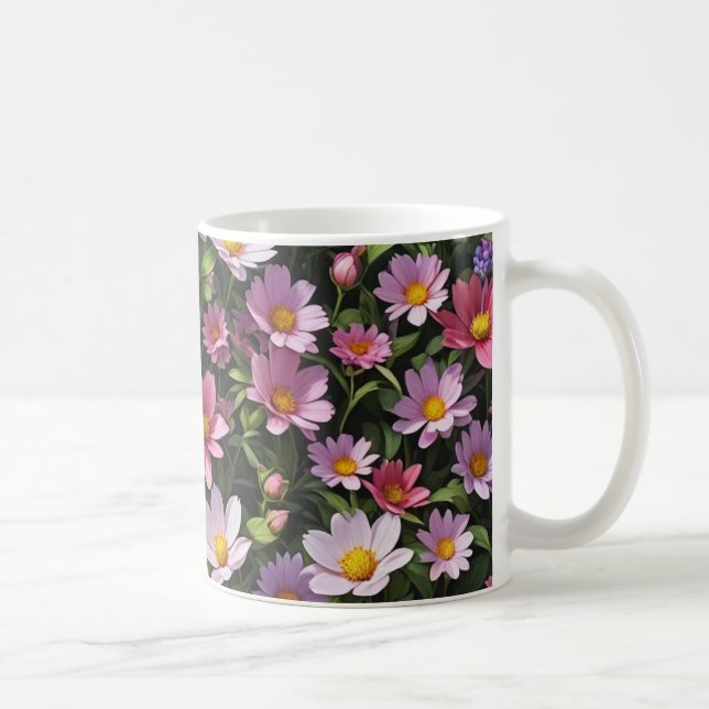 Caneca De Café Jardim de flores rosa e branca (Direita)