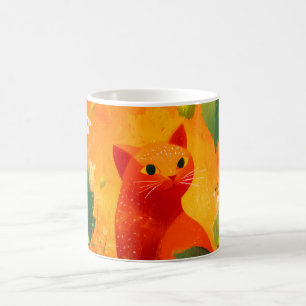 Caneca De Café Jardim de Flores Silvestres Gato Vermelho Capricho