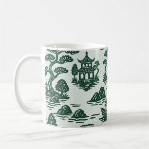 Caneca De Café Jardim de Jade Selvagem com Pagoda e Barco