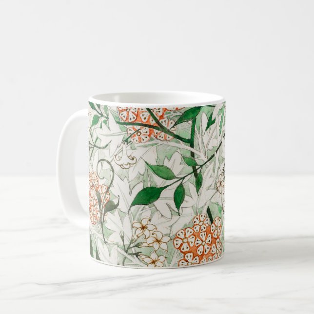 Caneca De Café Jardim de Jasmim William Morris Flor Clássica (Frente Esquerda)