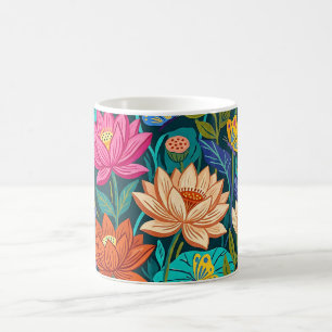 Caneca de Café Jardim de Lótus Colorido Abstrato