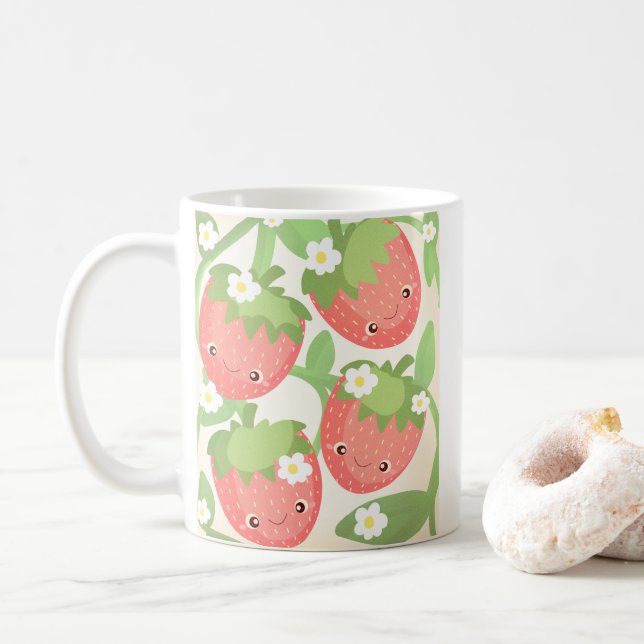 Caneca De Café Jardim de Morango Fofo (Com Donut)