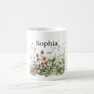Caneca De Café Jardim de Morangos e Flores