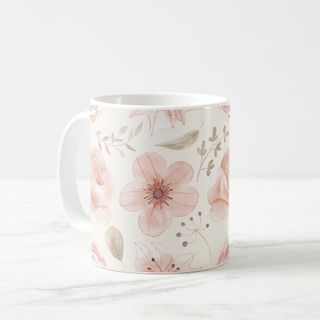 Caneca De Café Jardim de Padrão Rosa bonito das Flores de Água (Frente Esquerda)
