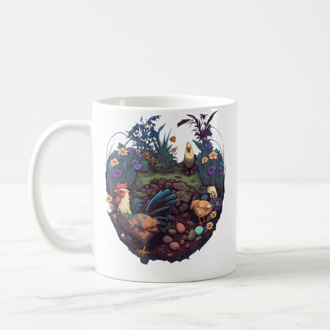 Caneca De Café Jardim de Plantas e Galinhas (Esquerda)
