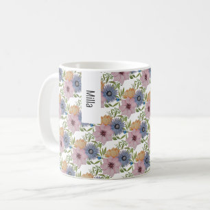 Caneca De Café Jardim de Primavera Aquarela Azul