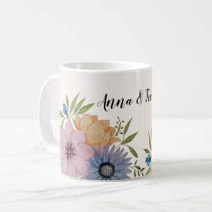 Caneca De Café Jardim de Primavera Bege Neutro Aquarela