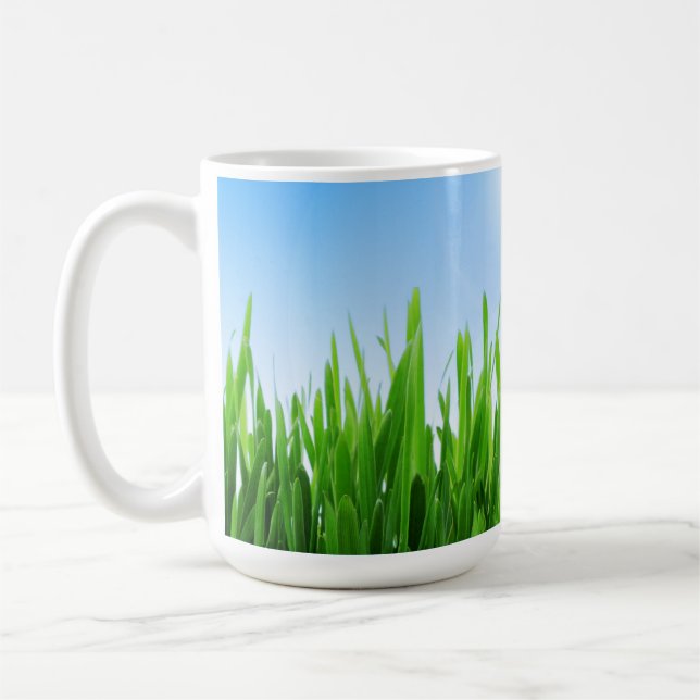 Caneca De Café Jardim de Relva Verde com Desenho de Céu Azul (Esquerda)
