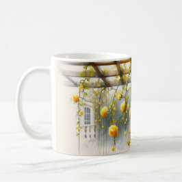 Caneca De Café Jardim de Rosas Amarelas em Aquarela