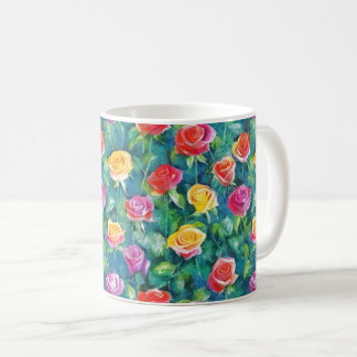 Caneca De Café Jardim de rosas românticas em impressão de aquarel