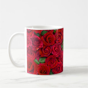 Caneca De Café Jardim de Rosas Vermelhas Padrão Floral Romântico