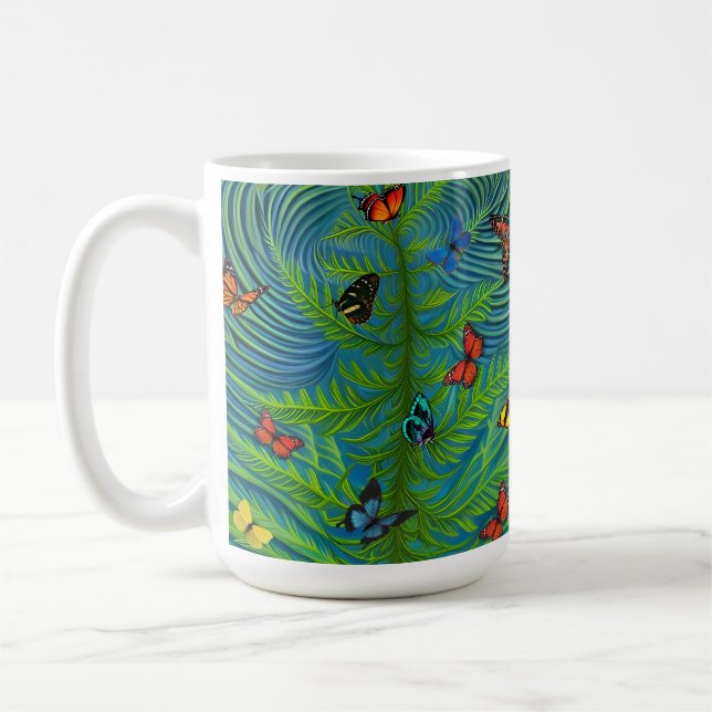 Caneca De Café Jardim de Sonhos de Borboleta abstrato (Esquerda)