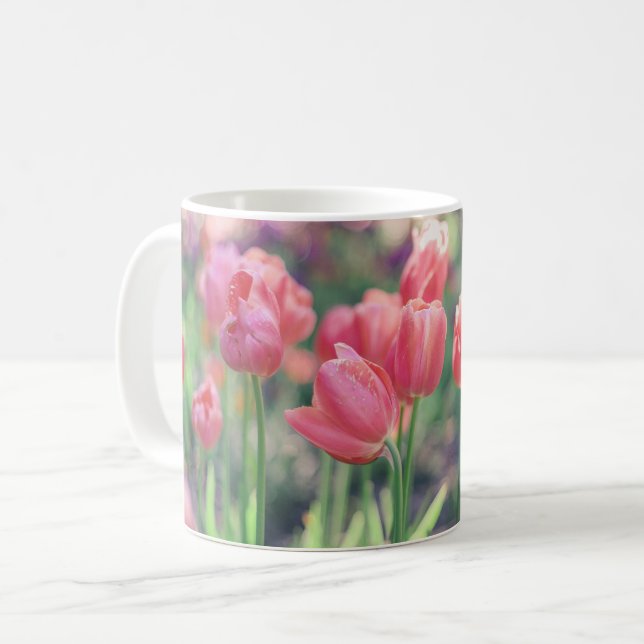 Caneca De Café Jardim de Tulipas Rosa (Frente Esquerda)