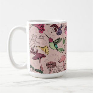 Caneca De Café Jardim do Hummingbird e Flores - Monograma Rosa Es