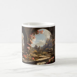 Caneca De Café Jardim E Edifício Abandonado
