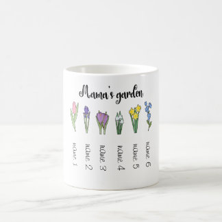 Caneca De Café Jardim floral da mamãe com 6 nomes personalizados