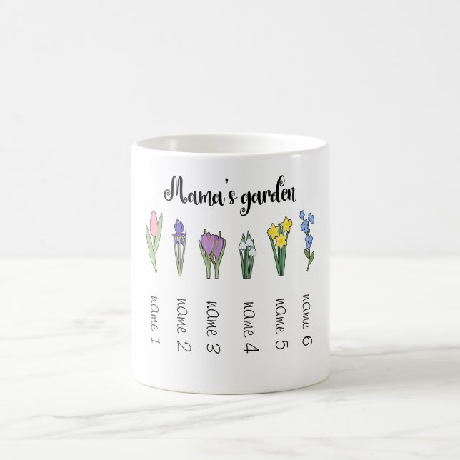 Caneca De Café Jardim floral da mamãe com 6 nomes personalizados (Centro)