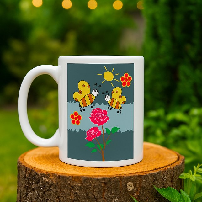 Caneca De Café Jardim Floral de Abelhas e Rosas (Criador carregado)