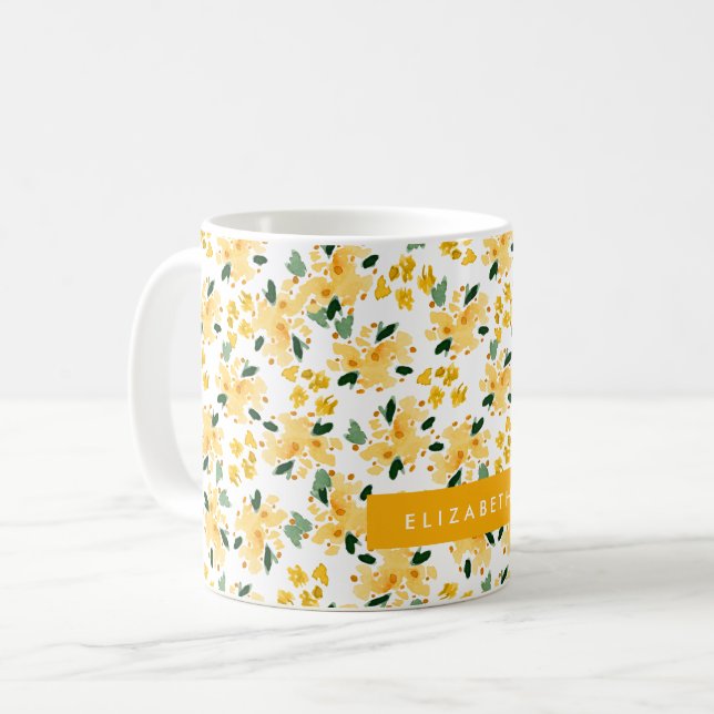 Caneca De Café Jardim Floral de Cor Amarela Personalizado (Frente Esquerda)