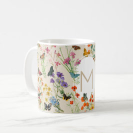 Caneca De Café Jardim Floral de Flores e Borboletas