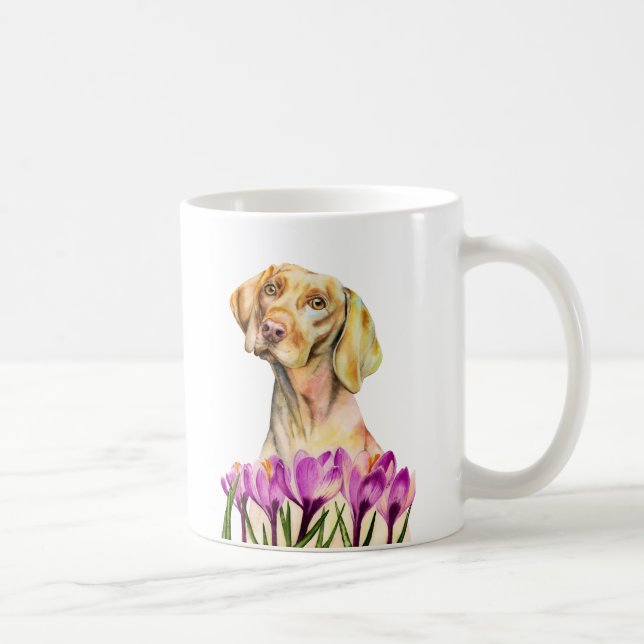 Caneca De Café Jardim floral do cão | Vizsla da aguarela (Direita)