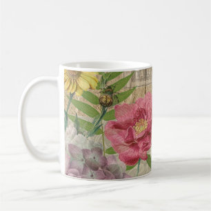 Caneca De Café Jardim Floral Ninho de Pássaro Arte Flor Borboleta