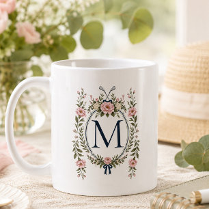 Caneca De Café Jardim Floral Vintage de Verão Monograma Golfista